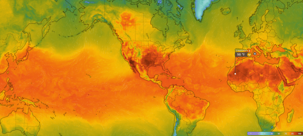 temperatura de superficie y oceanos en agosto de 2023