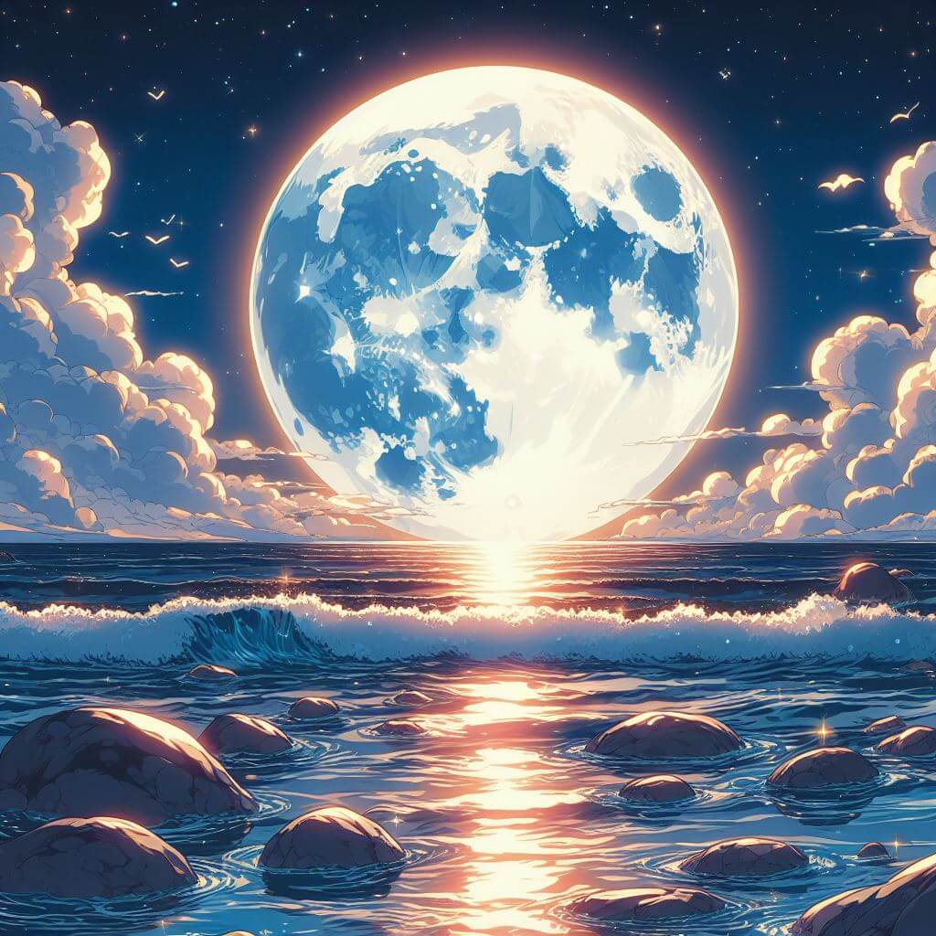 Efecto de la luna en la tierra, las mareas, por Designer de Copilot IA